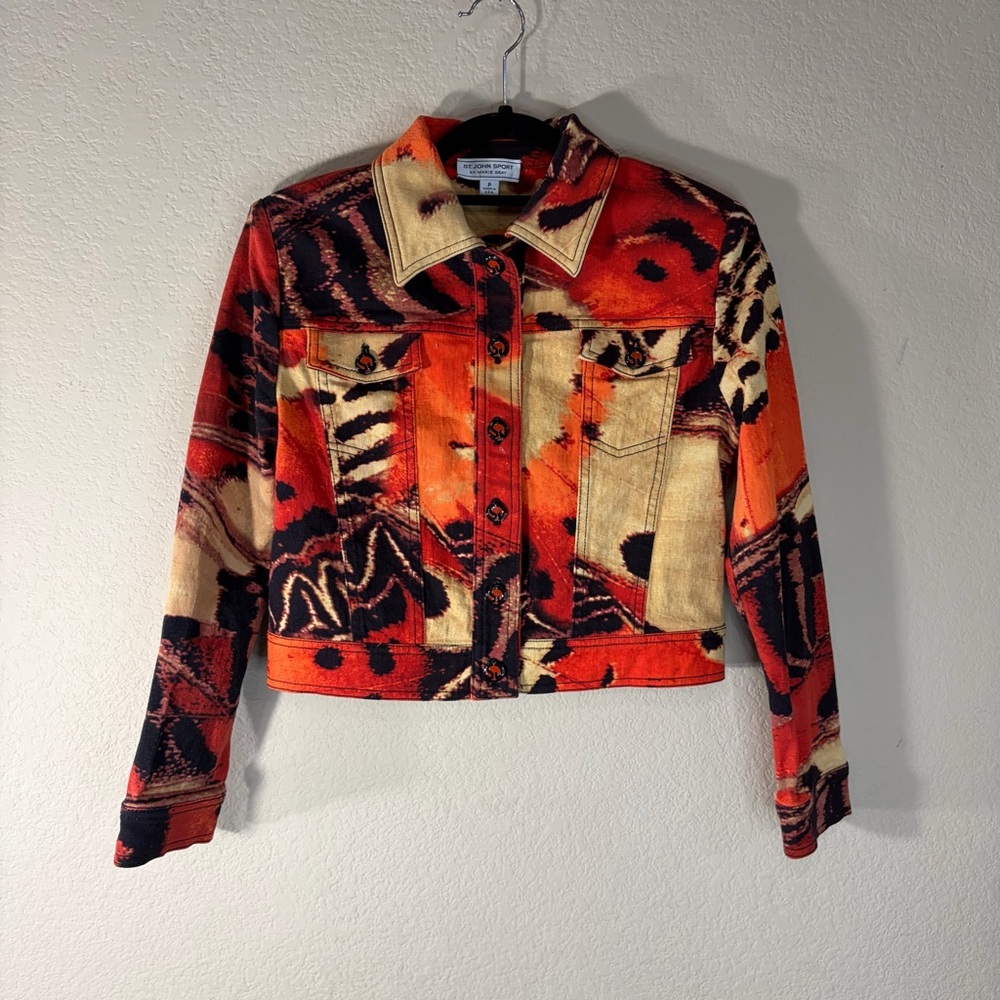 VTG 90s Y2K St. John Sport  Animal Print Multicolor Denim Jacket Sz P Grunge